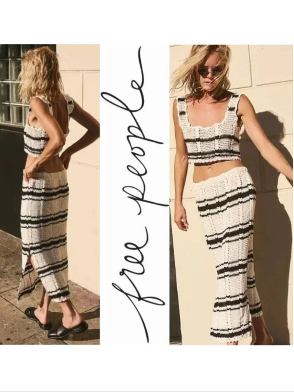 Free People FP BEACH Donni Sweater SET Size M Midi Skirt Tank Top Crochet NEW
